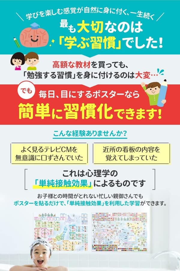 受験対策用お風呂ポスター 世界地図・日本地図 2枚セット A2サイズ 幼児・小学生向け