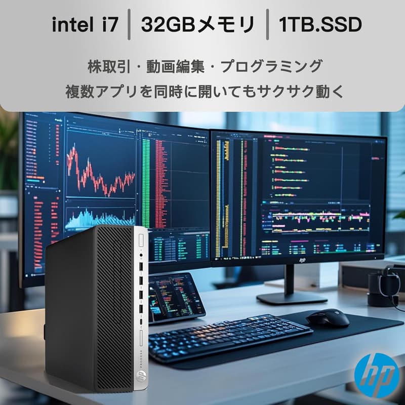高性能トレーダー用デスクトップPC【Intel Core-i7・メモリ32GB・SSD 1TB】Windows 11 Pro、MS Office 2019搭載