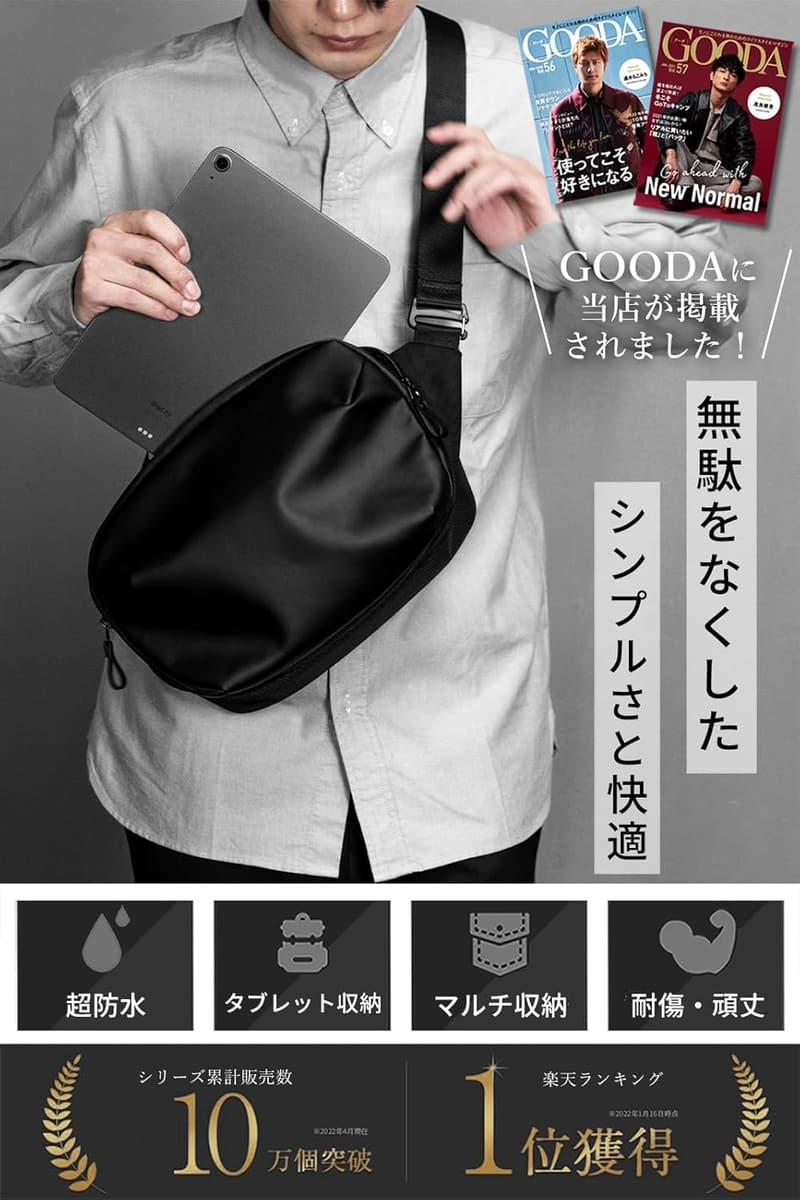 シンプルな大容量防水メンズショルダーバッグ（PUレザー・Urban Sling）
