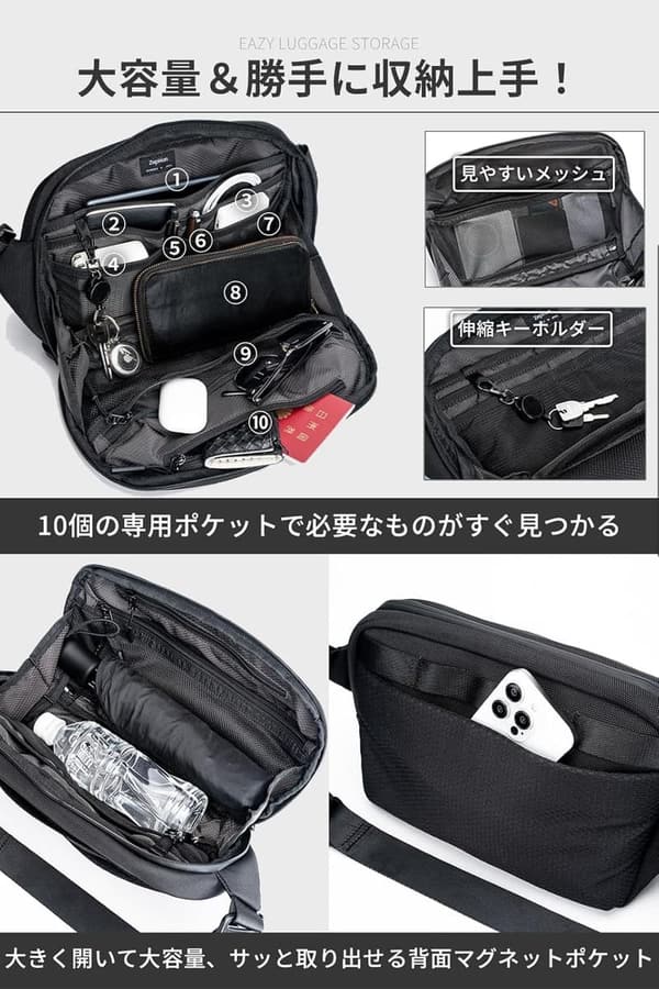 シンプルな大容量防水メンズショルダーバッグ（PUレザー・Urban Sling）