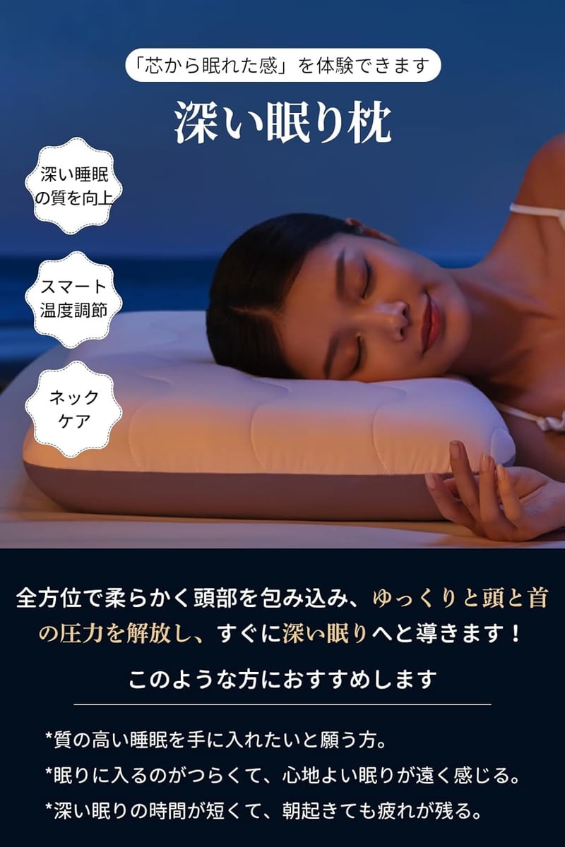 高級温度調節機能付き低反発安眠枕 63x43cm (浅灰色)