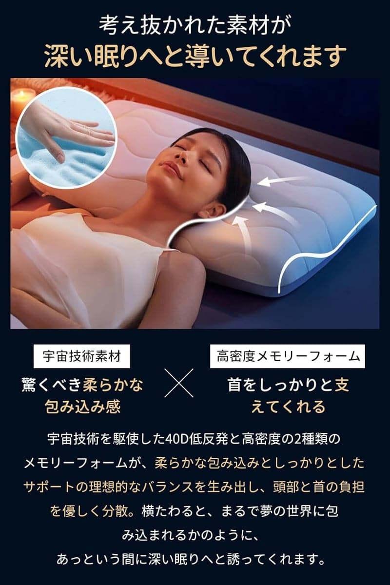 高級温度調節機能付き低反発安眠枕 63x43cm (浅灰色)