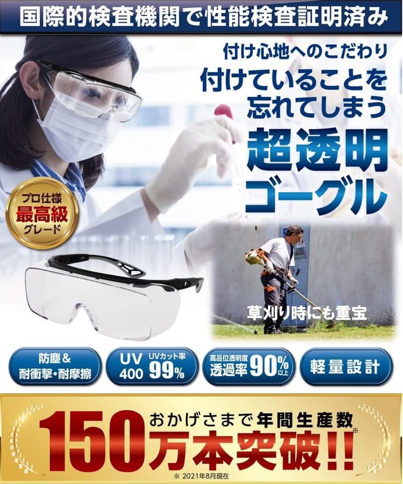 医療用防塵ゴーグル 曇り止め機能付き 作業用保護メガネ
