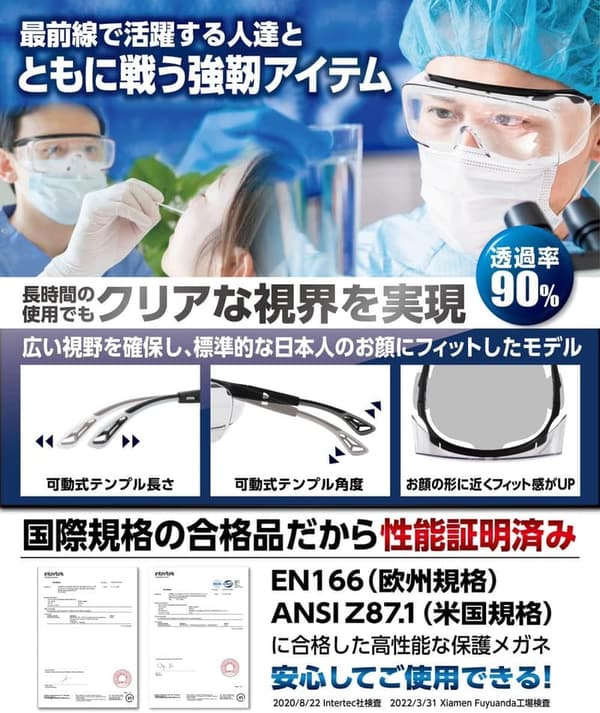 医療用防塵ゴーグル 曇り止め機能付き 作業用保護メガネ