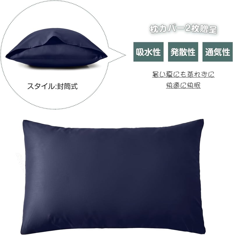 母の日・父の日・誕生日 プレゼント 高反発ホテル仕様枕（高さ調整可・丸洗いOK・2枚カバー付）ネイビー 63x43x20cm