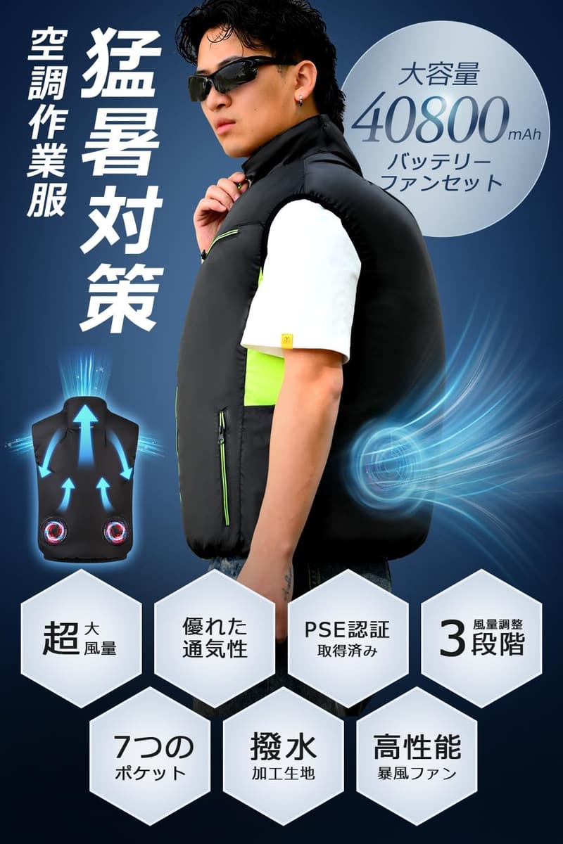 【2025年モデル】バッテリーファンセット 40800mAh大容量 空調作業服用 男女兼用