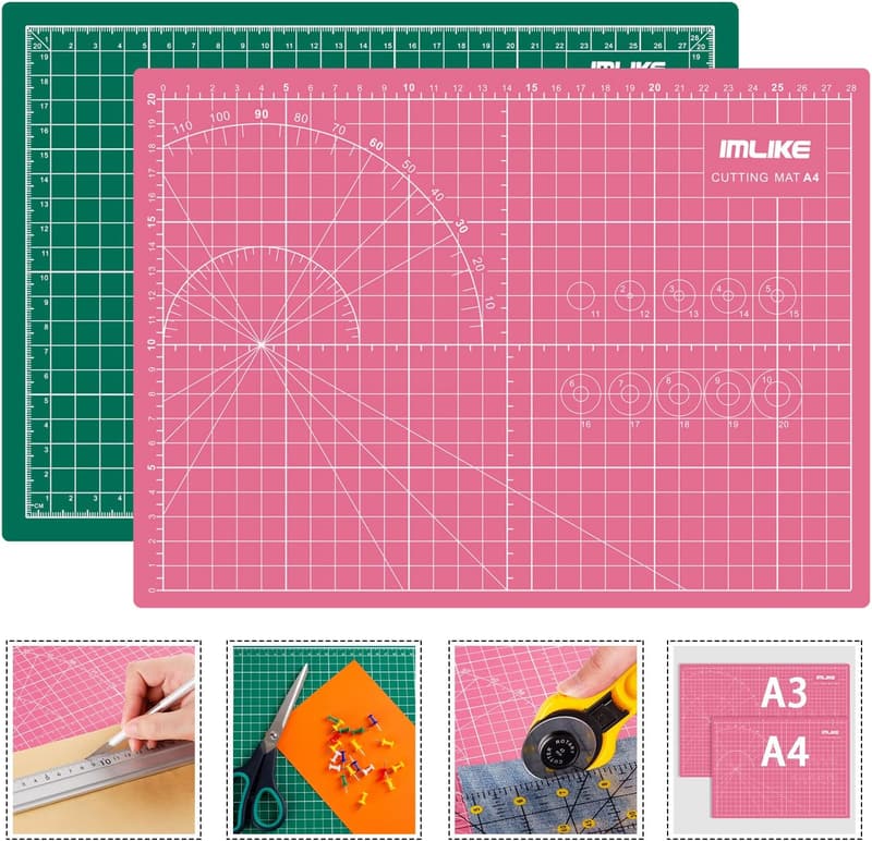 オレフィン樹脂製A4カッターマット 両面印刷・傷自己回復機能グリーン/ピンク 300x220x2mm