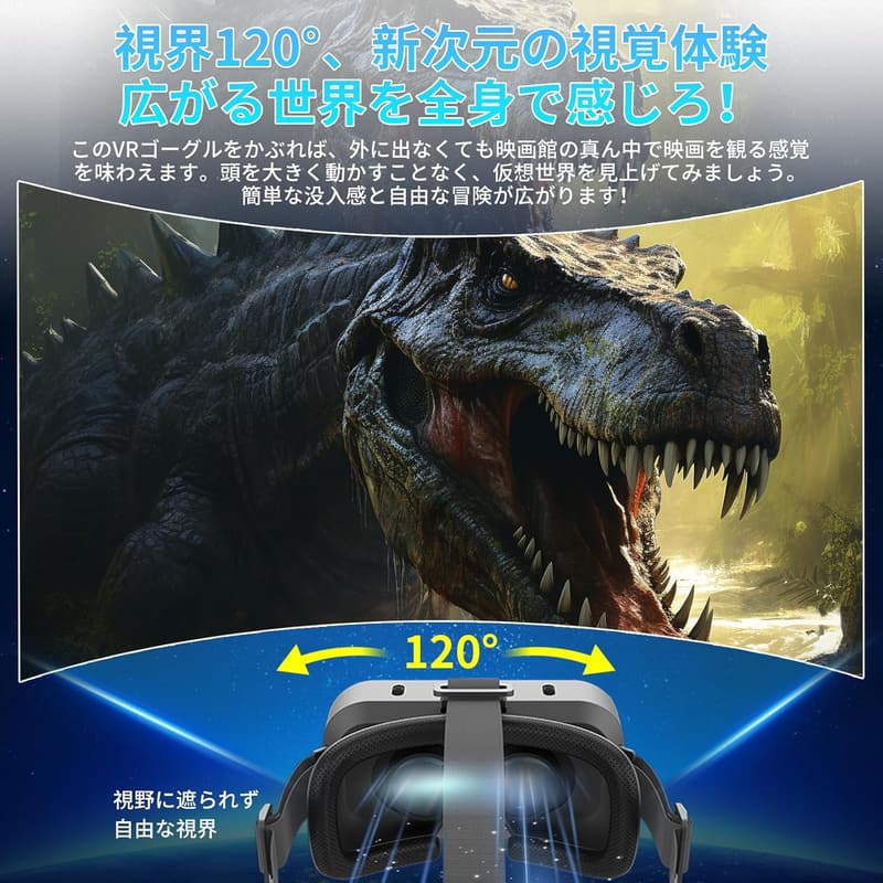 スマホ用VRゴーグル 1080P 超広角120°視野角 メガネ対応