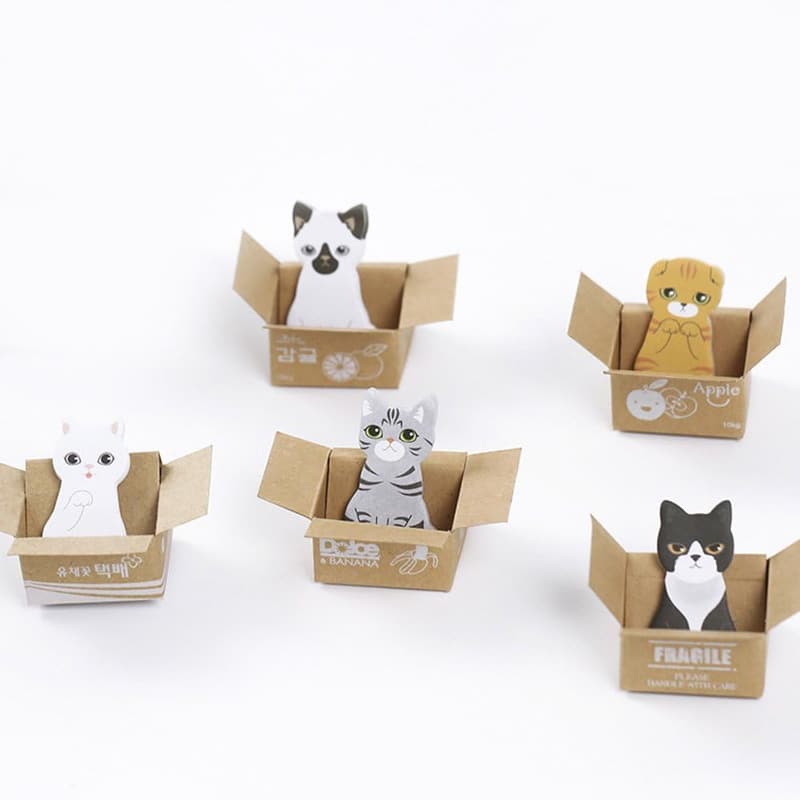 段ボール好きな猫たちの付箋メモセット（5匹入り）