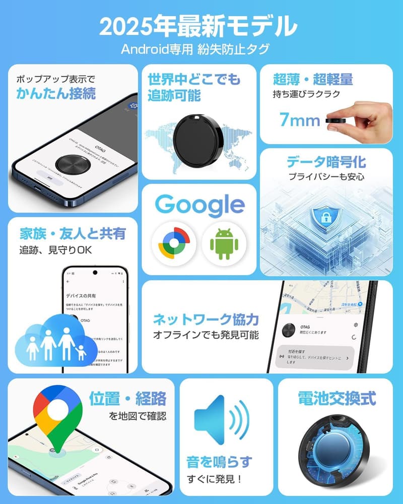 Android専用エアタグ GPS紛失防止タグ 子ども・高齢者見守り用 (ホワイト)