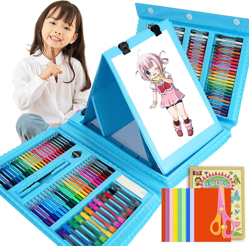 子供向け絵画セット 208ピース アート・色鉛筆・クレヨン・絵の具・塗り絵用 贈り物・誕生日・クリスマスギフト