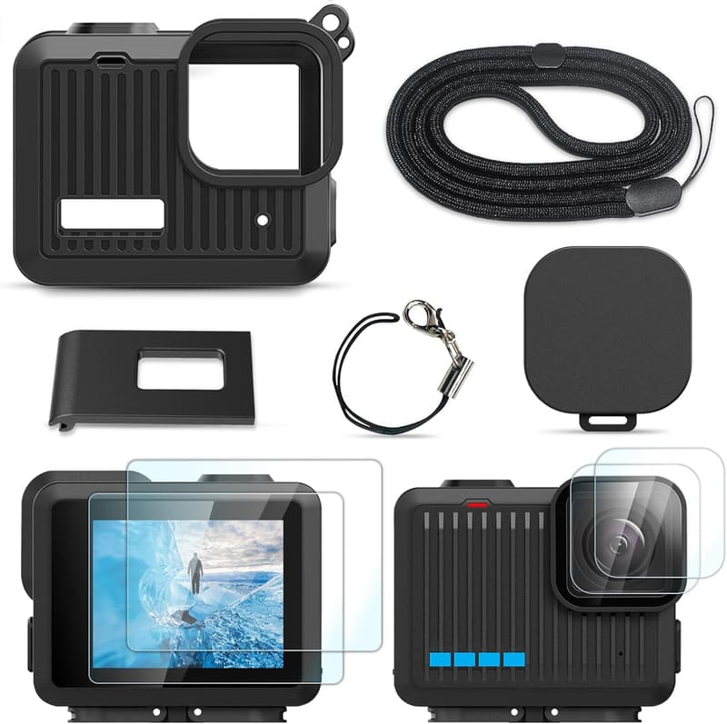 GoPro Hero用 シリコンスリーブ 保護ケース バッテリーカバー&ストラップ付き