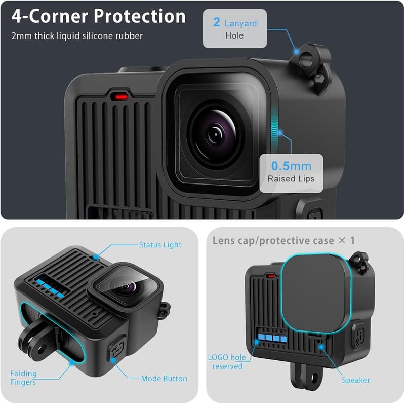 GoPro Hero用 シリコンスリーブ 保護ケース バッテリーカバー&ストラップ付き