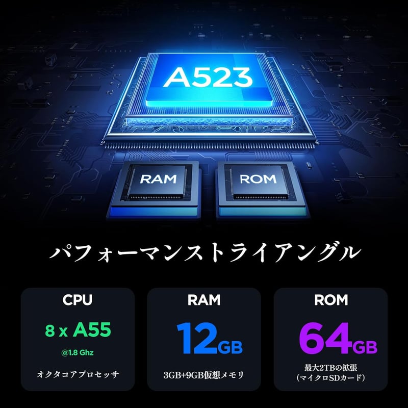 10インチ Wi-Fi アンドロイドタブレット - 12GB+64GB+2TB拡張、薄型軽量、8コア CPU、Widevine L1、6000mAh、顔認証付