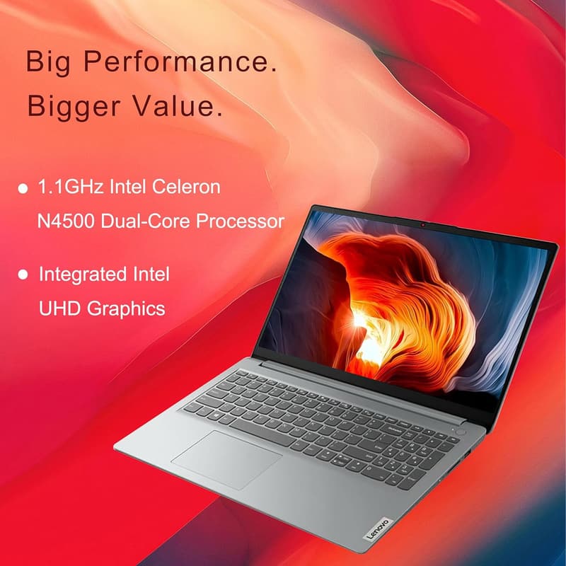 LENOVO IdeaPad 1 15.6インチ ノートパソコン Intel Celeron N4500 12GB RAM 512GB SSD HDMI Wi-Fi 6 Windows 11 Home グレー