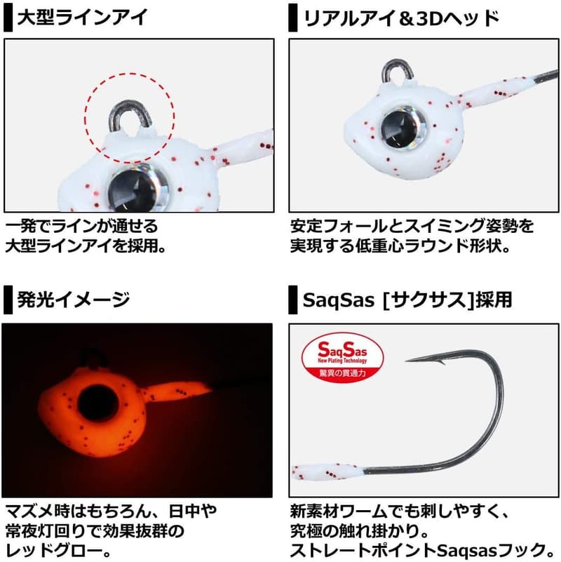 月下美人SWライトジグヘッドSS メバル/アジ用 レッドグロー