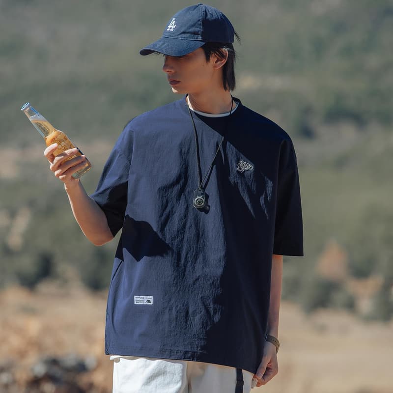 夏のメンズ防風撥水ストレッチマウンテンTシャツ おしゃれ刺繍ロゴ