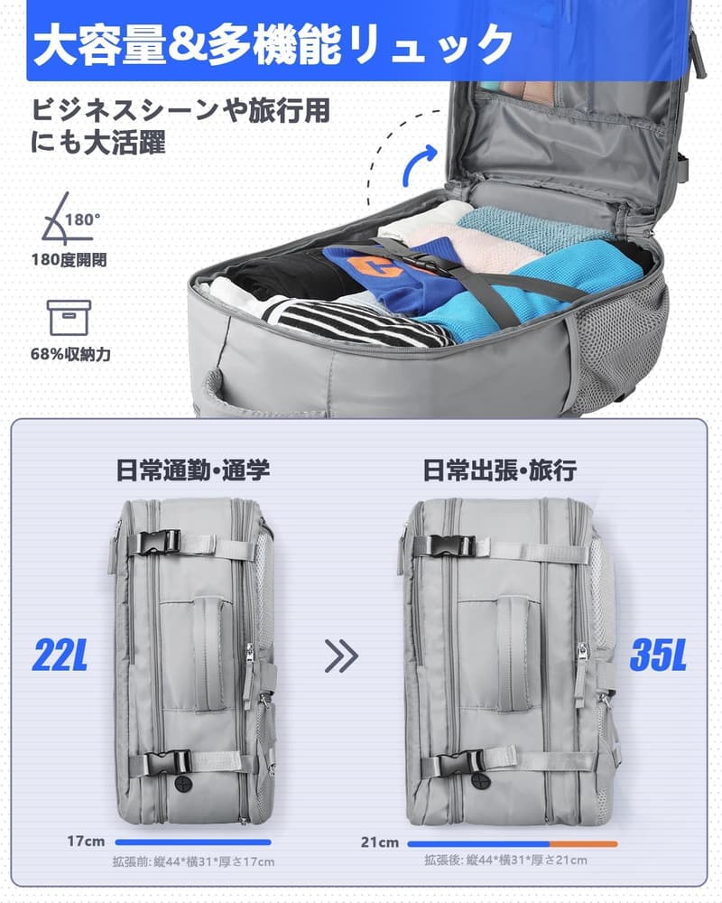 大容量30Lリュック レディース 3WAY 旅行・通勤・通学用 充電ケーブル通し穴付き