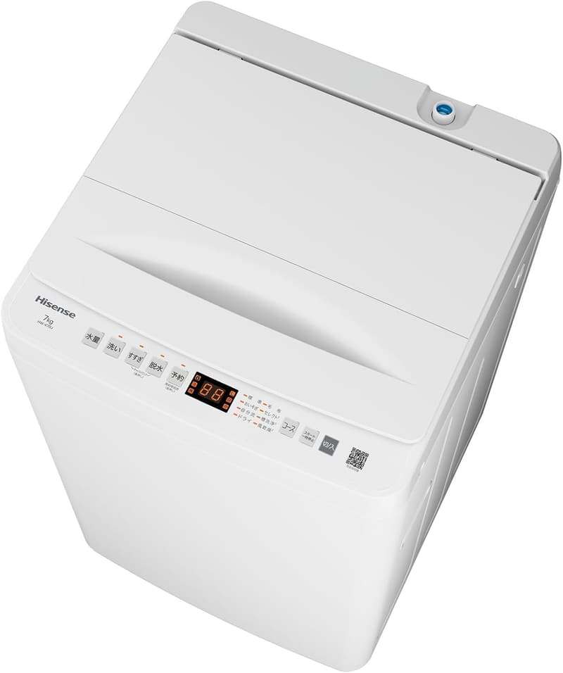 一人暮らし向け 7kg全自動洗濯機 ホワイト HW-K70J 最短14分洗濯・風乾燥・予約機能