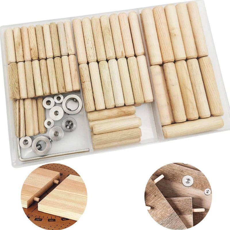 木ダボキット（6mm×60個、8mm×34個、10mm×22個）、ダボマーカー6個、ドリルビット深さ停止カラー3個、六角レンチ付き - 家具つなぎ用