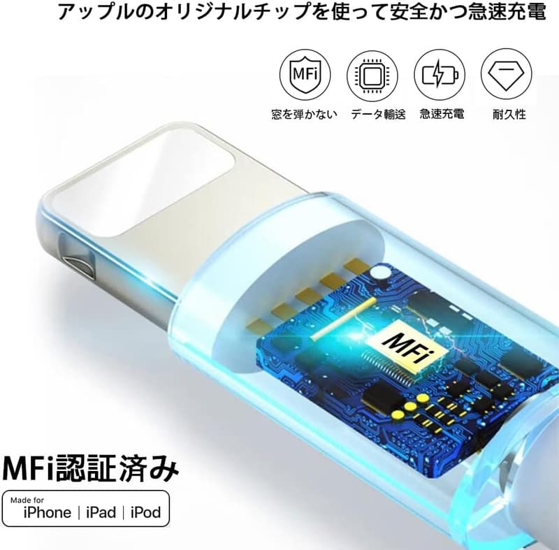 MFI認証 iPhone 充電器 ケーブル 1.8m 3本セット 急速充電対応