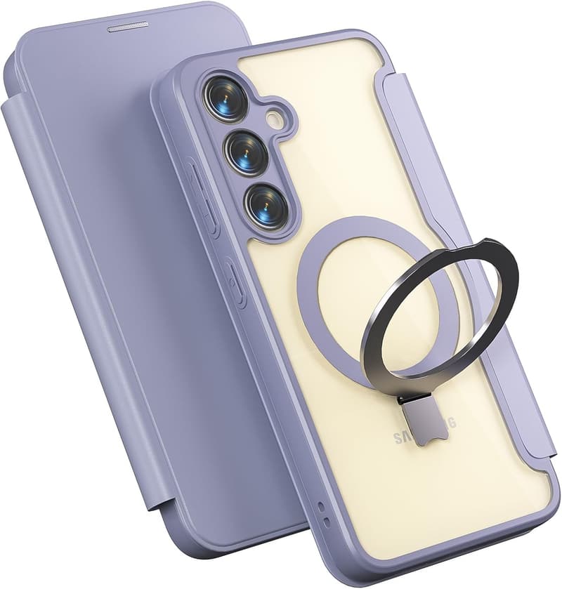 Galaxy S24用 MagSafe対応手帳型スタンドケース - カード収納・耐衝撃・レザー製・パープル