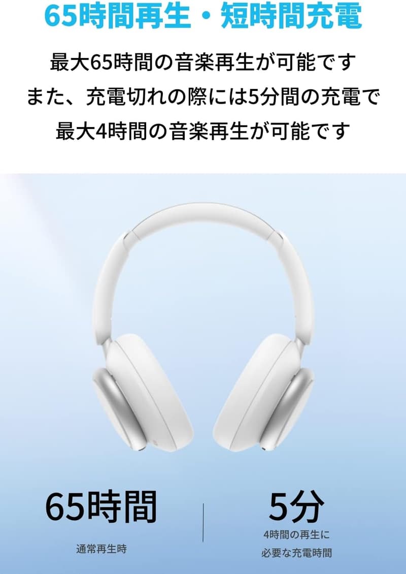 Anker Soundcore Space Q45 Bluetooth 5.3 ワイヤレスヘッドホン - 最大65時間再生・ウルトラノイズキャンセリング・ハイレゾ対応・マルチポイント・ホワイト