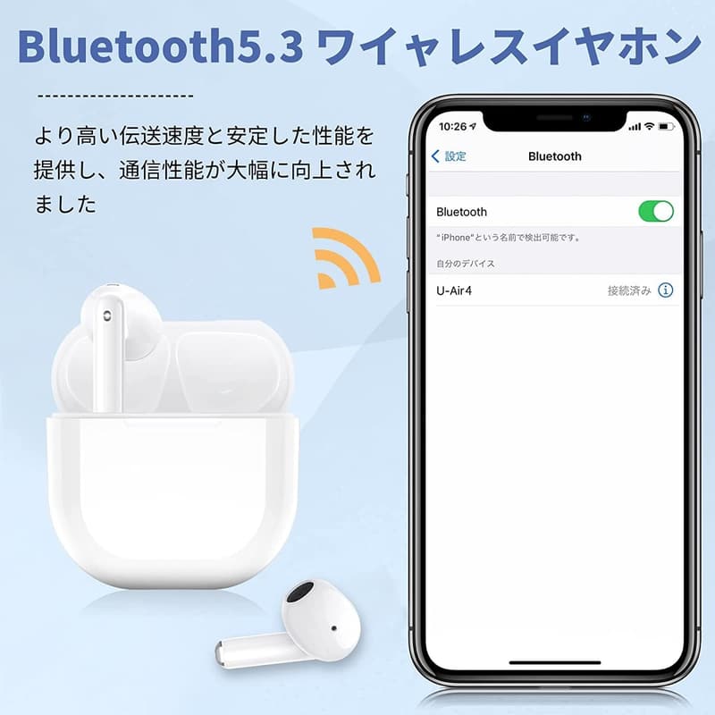 Bluetooth5.3 ワイヤレスイヤホン Hi-Fi音質 CVC8.0ノイズキャンセリング 長時間再生 モバイル対応