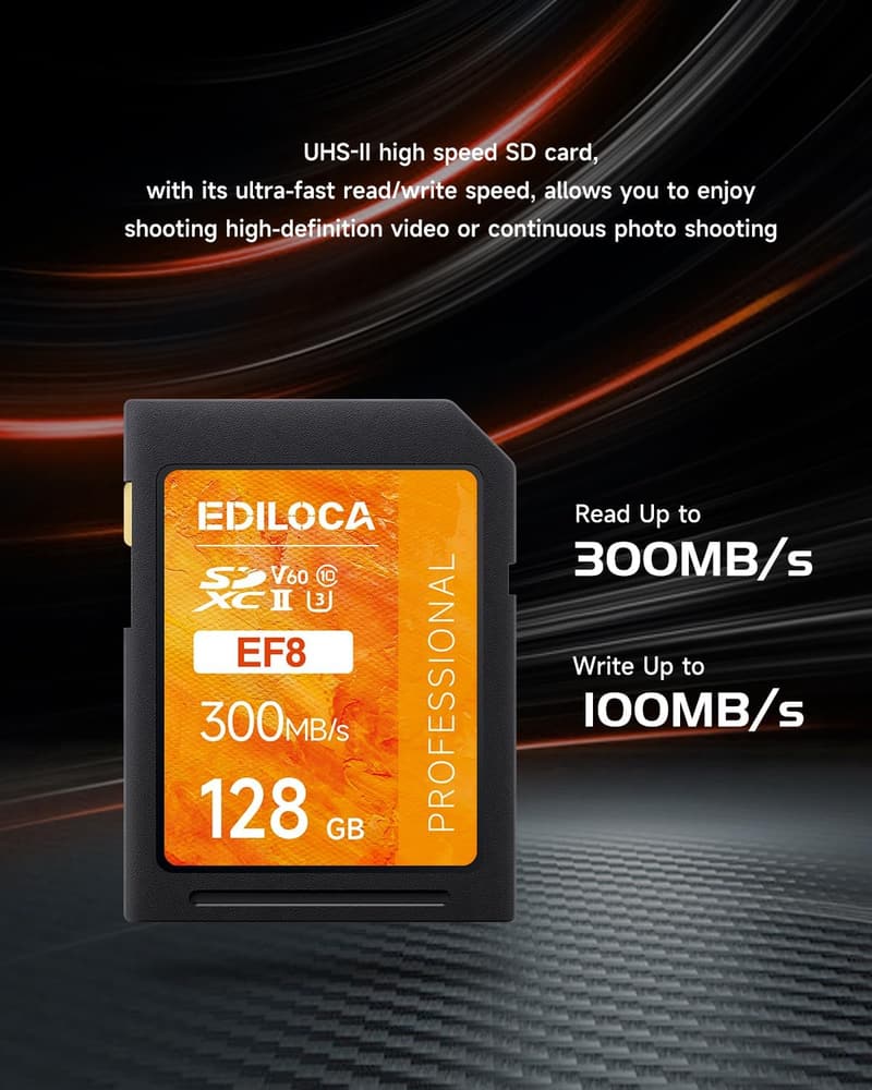 Ediloca EF8 128GB UHS-II SDカード 最大読込300MB/s 4K・6K対応