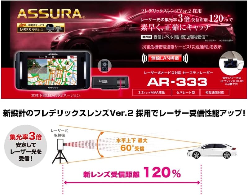 GPSレーダー探知機 セルスター AR-333 一体型 18バンド トリプルセンサー ゾーン30対応 日本製 3年保証