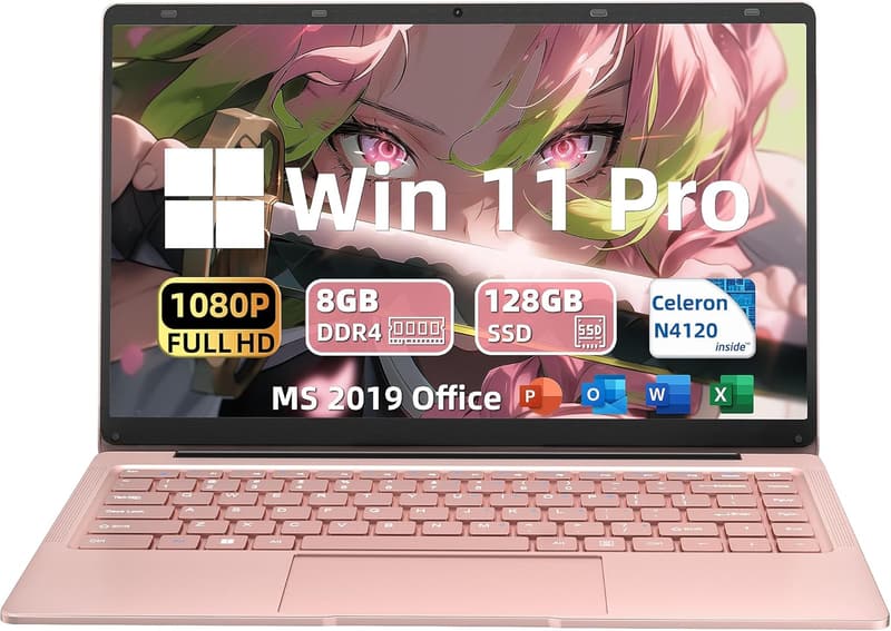 薄型軽量14インチノートパソコン【MS Office 2019、Win 11Pro】Celeron 最大2.6GHz、メモリ8GB、SSD128GB