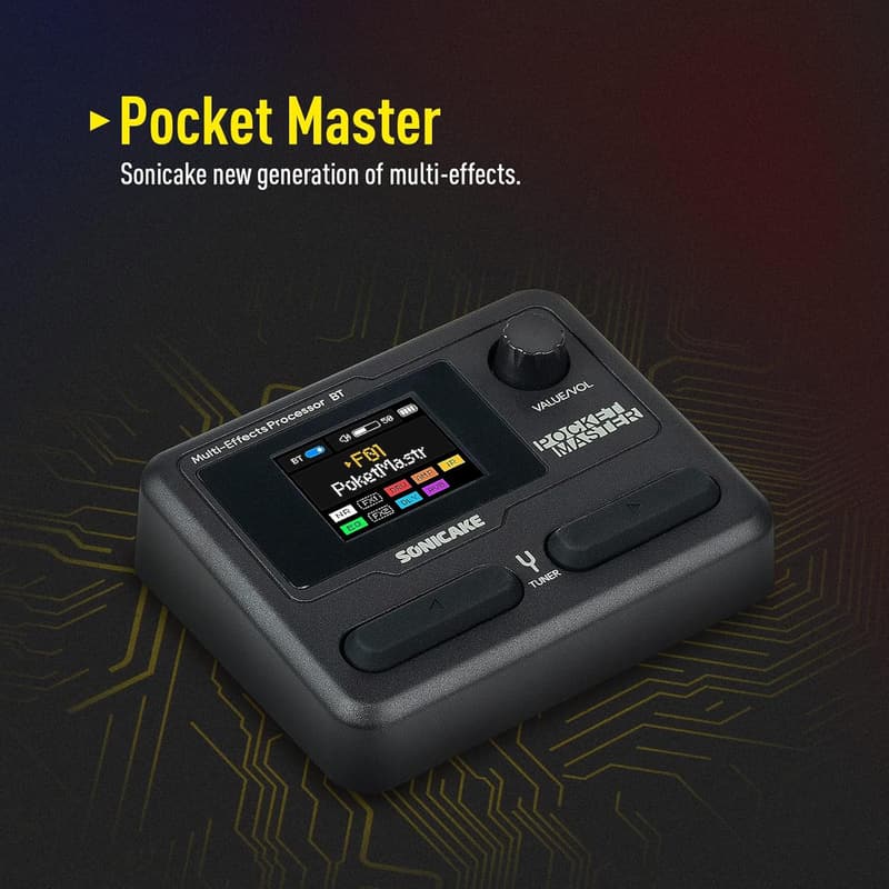 SONICAKE ポケットマスターマルチエフェクター ギター/ベース用 ステレオOTG USBオーディオインターフェイス 1.77インチLCDカラースクリーン 内蔵リチウム電池 (グレー)