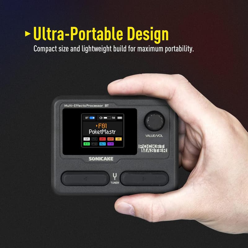SONICAKE ポケットマスターマルチエフェクター ギター/ベース用 ステレオOTG USBオーディオインターフェイス 1.77インチLCDカラースクリーン 内蔵リチウム電池 (グレー)