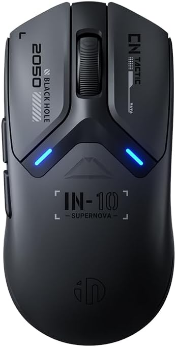 軽量ゲーミングマウス INPHIC IN10P ブラック - Bluetooth/USB-Cトライモード、8000Hz、PAW3395センサー、超耐久1億クリック