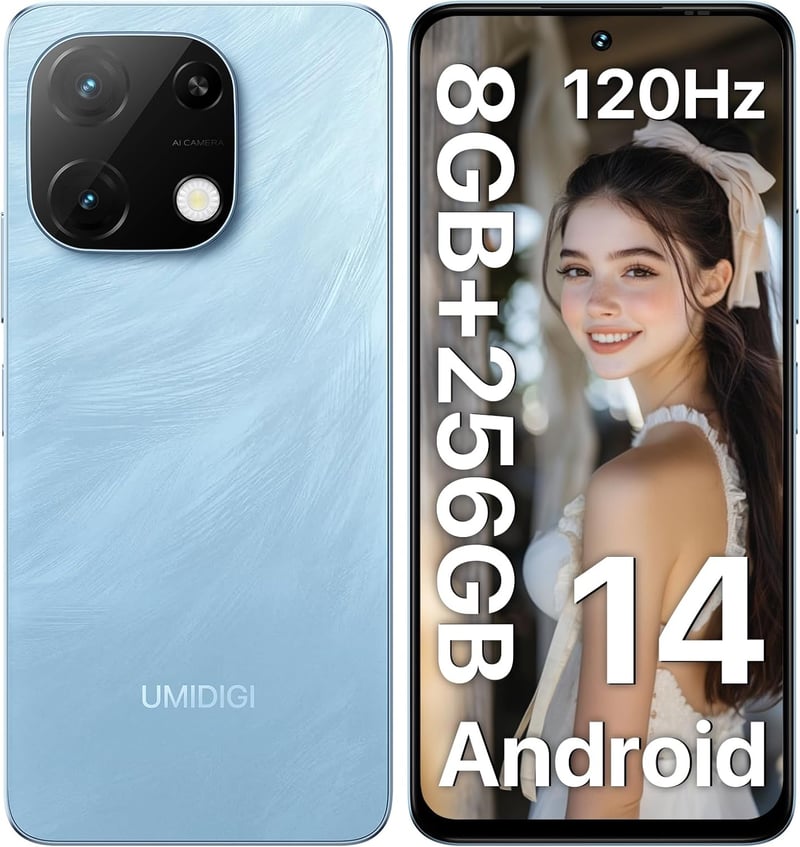 UMIDIGI Note 100A Android 14 スマホ 8GB+256GB/1TB拡張 SIMフリー 6.8インチ 120Hz 13MPカメラ 5000mAhバッテリー デュアルSIM ブルー