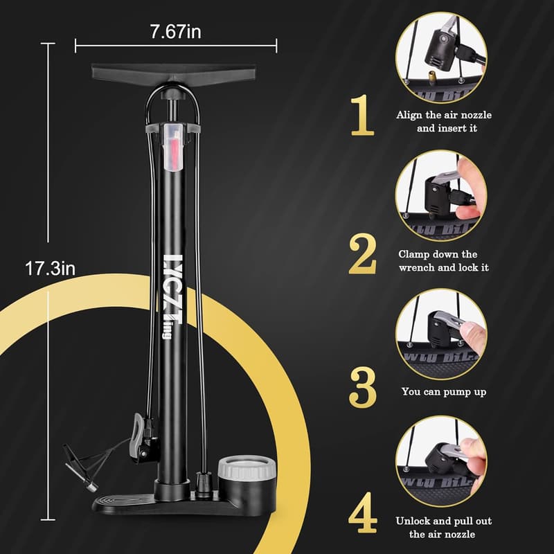 自転車用ポータブルエアポンプ 160PSI 3WAY対応 エアゲージ付き