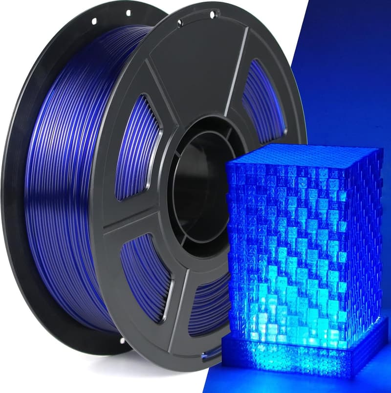 高速クリアPETGフィラメント1.75mm（ブルー透明）1kg、3Dプリンター用