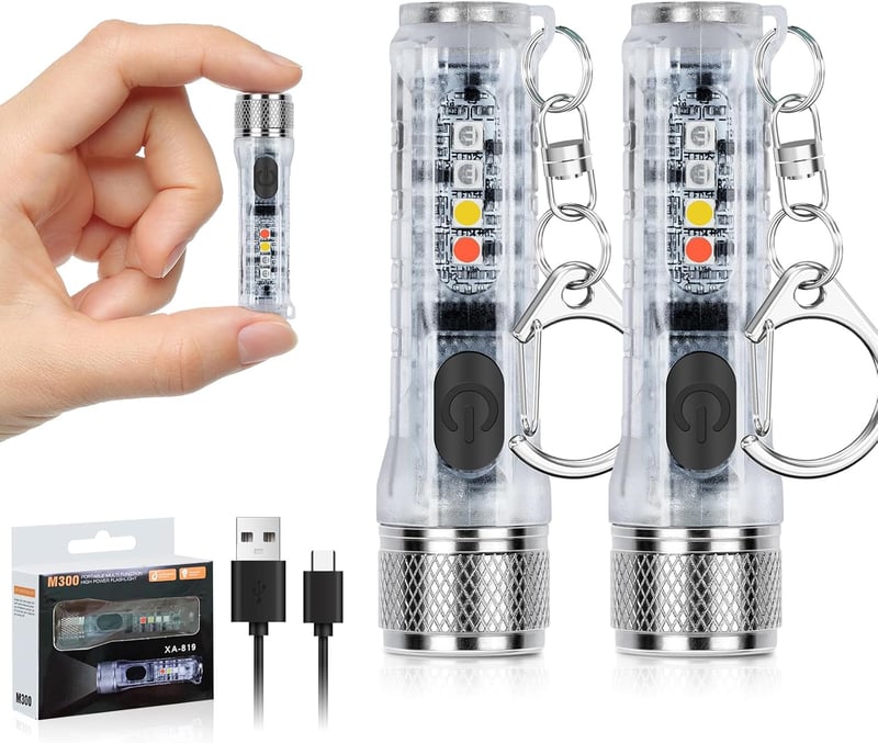 USB-C充電式ミニ懐中電灯 2個セット 軍用強力防水軽量キーリング型 LED フラッシュライト