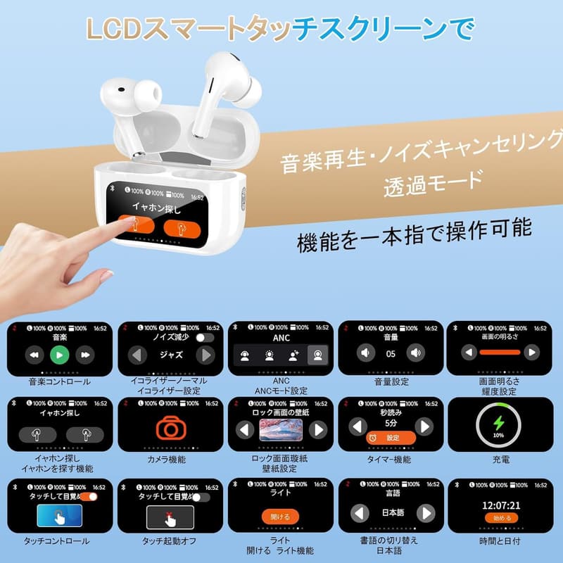 ワイヤレスBluetoothイヤホン KIMOKU 最大38時間再生 HiFi音質 ノイズキャンセリング IPX7防水 軽量 (ホワイト)