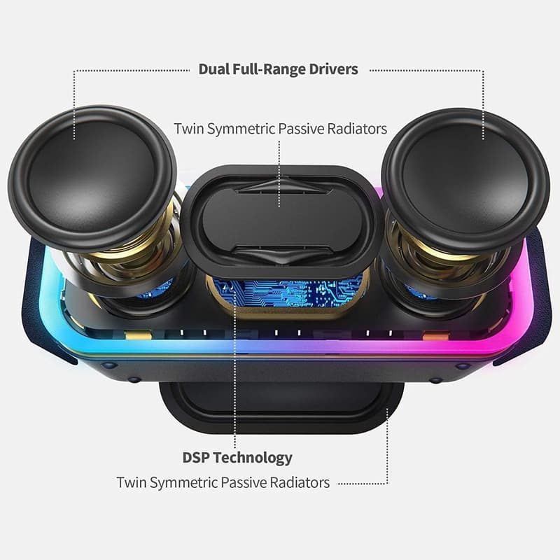 ポータブルBluetoothスピーカー 24W重低音 IPX6防水 TWS対応【15時間再生/マイク内蔵】（グレー）