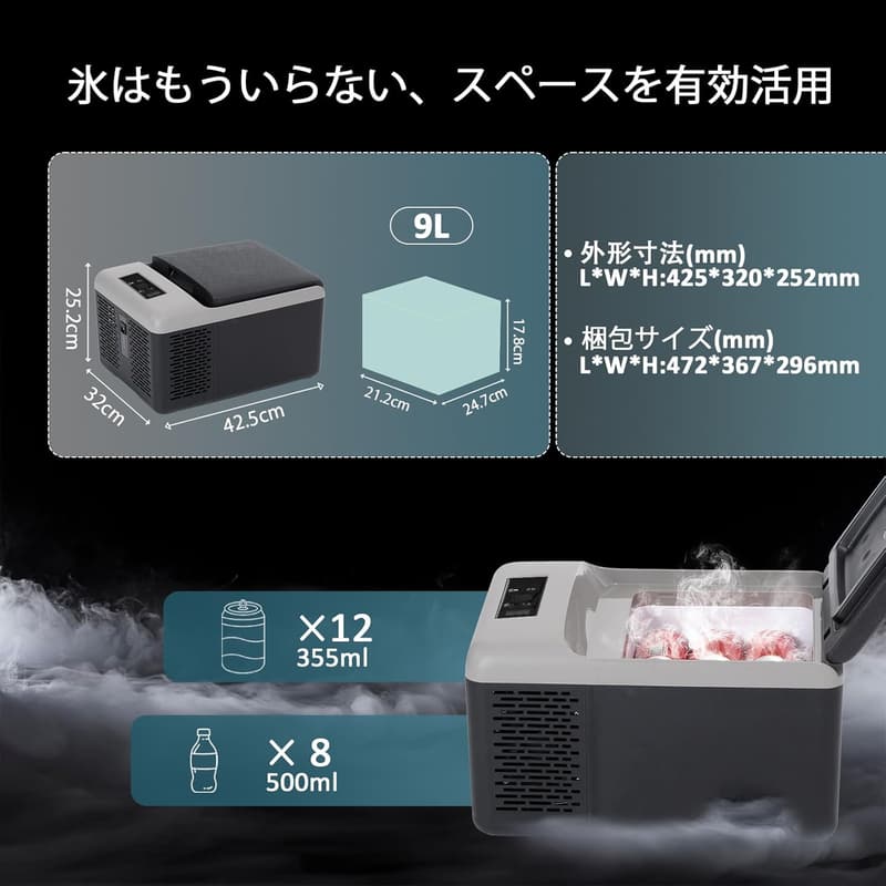 ポータブル冷蔵庫 12L -20℃～20℃ 対応 車載・家庭用 アウトドアに最適 ブラック