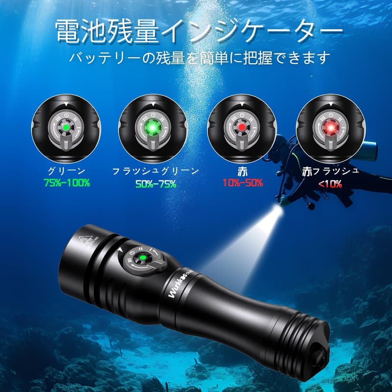 ダイビングライト Wurkkos DL02 IPX8 防水 3000ルーメン 100m潜水用 高輝度 旋回式磁気スイッチ付き
