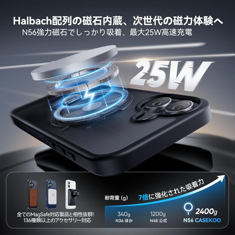 iPhone 16用耐衝撃ケース MagicStand Pro【米軍MIL規格・25W急速充電対応・マット仕上げ・MagSafe対応】ブラック