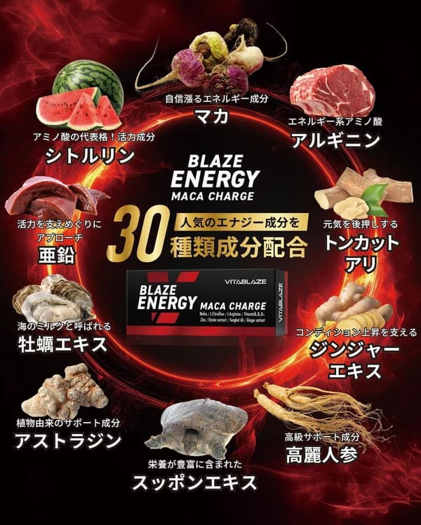 【エネルギーチャージ】BLAZE ENERGY マカ 30日分 亜鉛・シトルリン・アルギニン配合