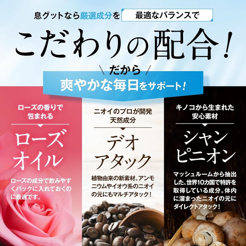 厳選成分16種配合の香るローズエチケットサプリ60粒【ウィルクレンズ】