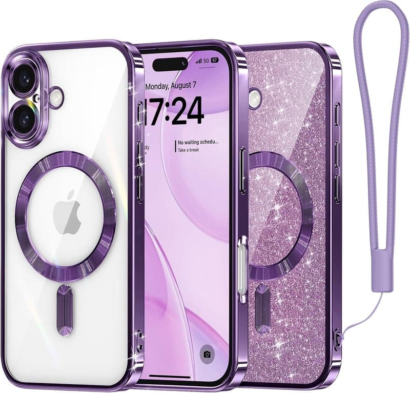 iPhone 16 ケース MagSafe対応 耐衝撃 透明可愛い パープル 6.1インチ