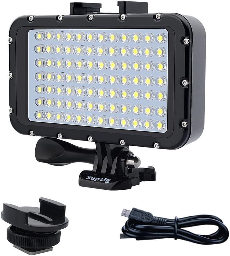 水中用LEDビデオライト 84LED 調光機能付き 防水164フィート対応 ブラック