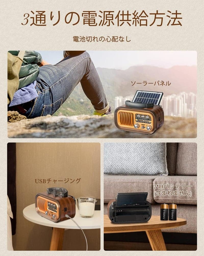 高感度Bluetooth対応携帯ラジオ FM/AM/短波 USB/SDカード MP3プレーヤー レトロデザイン
