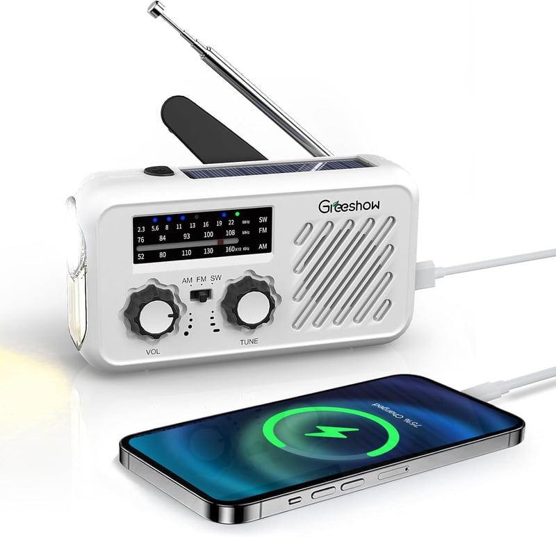 防災ラジオ 多機能手回し・ソーラー充電対応 2000mAh 防水 小型 日本防災安全協会認証品 GS-297（ホワイト）