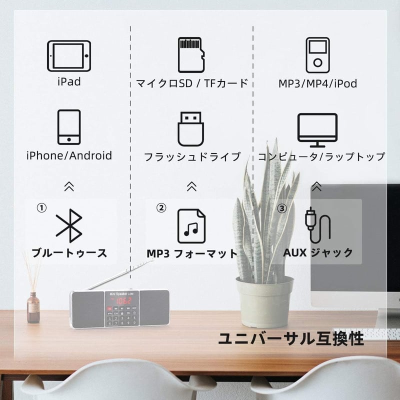 ポータブルBluetooth対応スピーカー内蔵ラジオ（黒色）